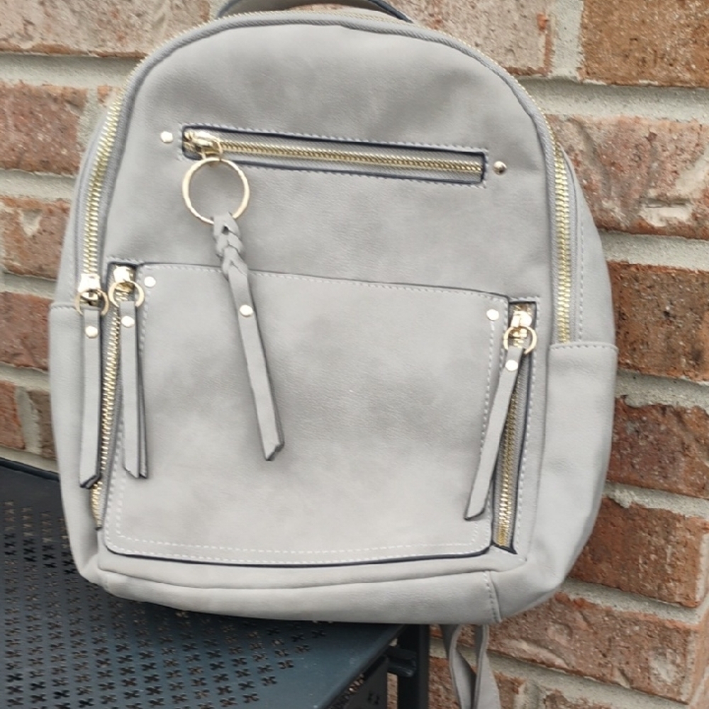 Gray Leather Backpack